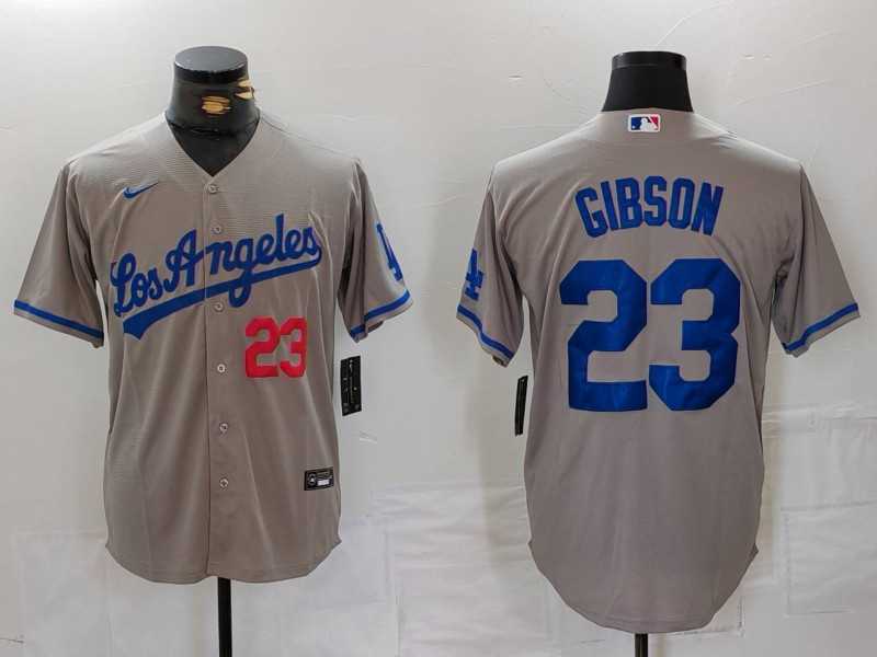 Men%27s Los Angeles Dodgers #23 Kirk Gibson Number Grey With los Cool Base Stitched Jersey->los angeles dodgers->MLB Jersey